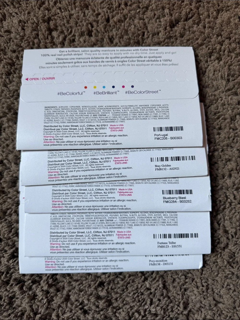 Color Street Nail Solid Strips Pack - Fuchsia, Beige, Teal, Sky Blue, Burgundy